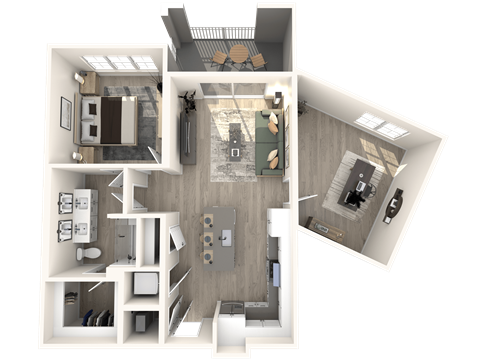 Floor plan for 1 bed, 1 bath, 1001 sqft